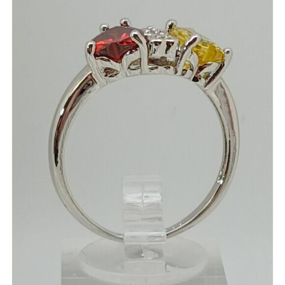 Vintage Ring Size 10.5 Silver Tone White Gold Plated Purple Yellow CZ Hearts - Picture 10 of 10